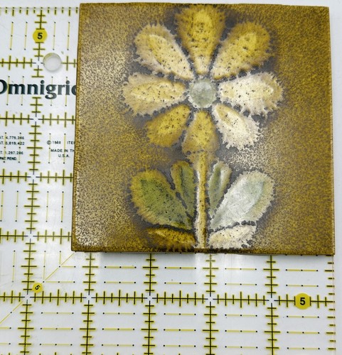 Vintage Ceramic 1 Tile Yellow Flower Vitroceramica Spain Mid Century Modern MCM - Picture 4 of 4