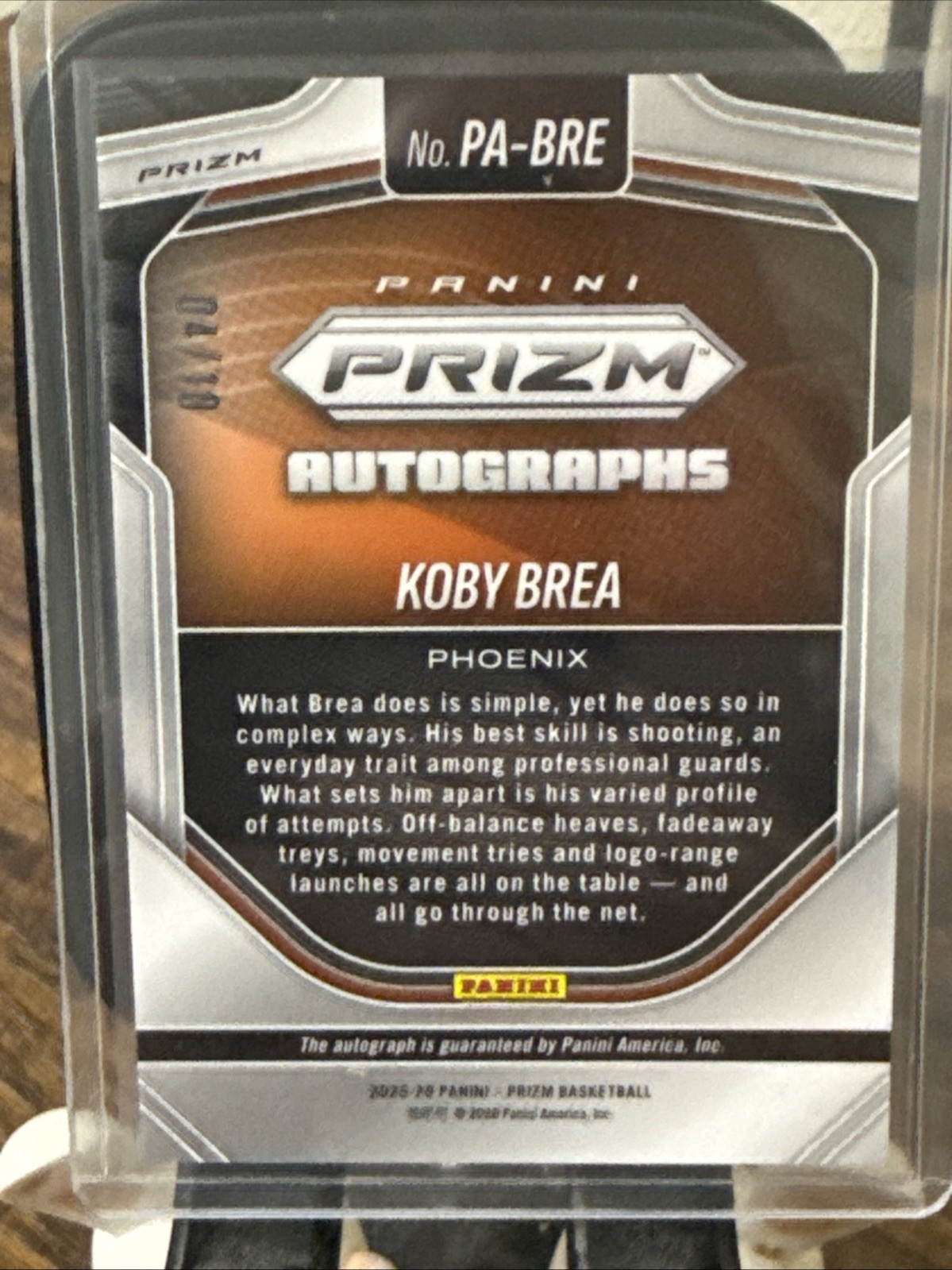 Koby Brea Gold Shimmer Auto Prizm /10 2025-26 Panini Prizm FOTL Suns NBA Rookie view 2