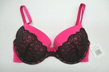 NWT Maidenform 05679 Self Expressions Lace Trim Push Up Bra Pink  Black 34B