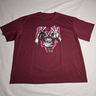 Siirgio Men s 3XL Burgundy Skull OK Pattern Graphic Casual T Shirt Short Sleeve