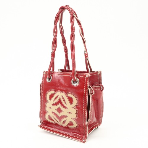LOEWE Anagram Leather Hand Bag Shoulder Bag Red Authentic Used F/S - Picture 3 of 21