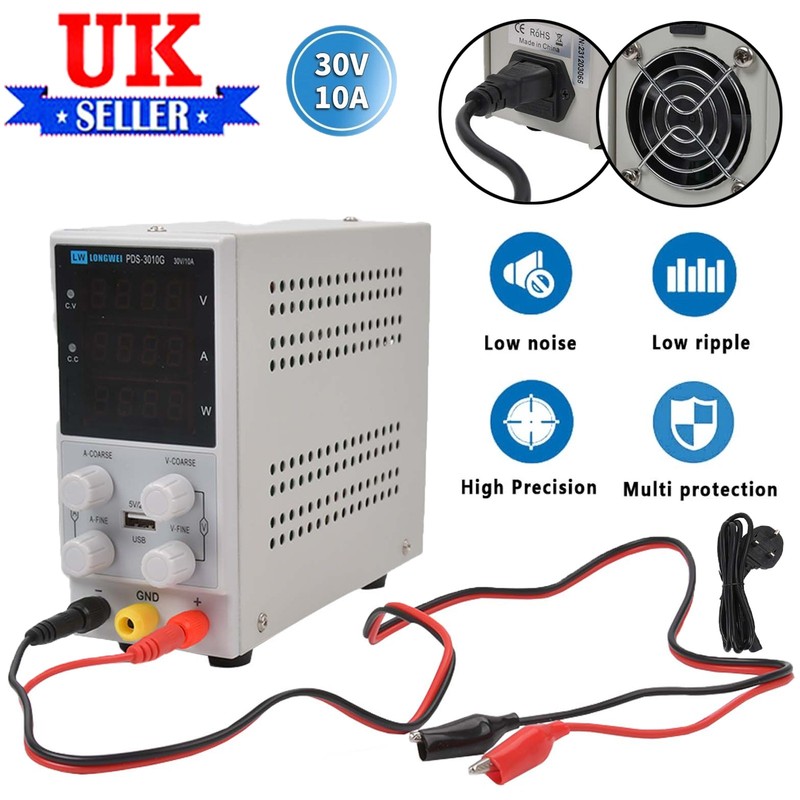 Adjustable DC Bench Power Supply 30V/10A Digital LED Precision Lab Variable New