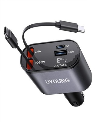 4 in 1 30W Retractable Car Charger Dual USB C 31.5in