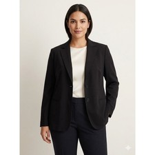 Lafayette 148 New York Black Wool Blend Two Button Blazer Jacket Size 14