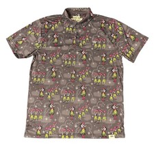 Ariat x Western Aloha Polo Men's Large Fitted Hula Girls Shirt Gray Performance