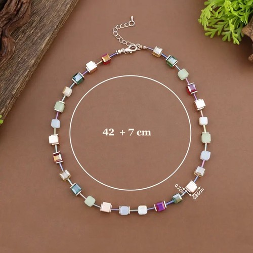 Strass Würfel bunt Collier Kette 42 - 49 cm - Picture 3 of 4