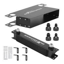 10AN Oil Cooler 7 Row Universal Aluminum Stacked Plate Transmission Black Kit