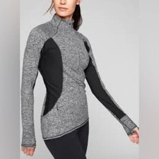 ATHLETA Running Wild Track Jacket Black Gray Marled Knit 1/2 Zip Sz M e5