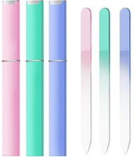 3 Pack Glass Nail Files for Natural Professional Crystal Pink green blue