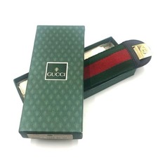 Gucci Shoehorn Gold Metal with Case Sherry Line Canvas Leather Green Red Brown