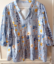 Floral V-Neck Shirt Women's 3/4 Sleeves Size 3X