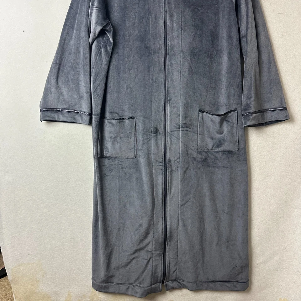Bata Eileen West Cremallera Completa Longline Loungewear Mujer Talla L/XL Gris Terciopelo Felpa Foto 2 de 4