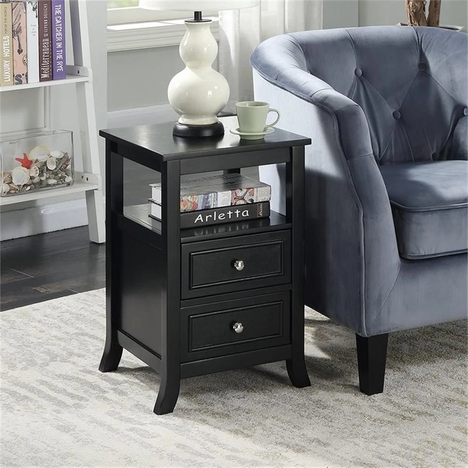 Convenience Concepts Melbourne Two-Drawer End Table in Black Wood Finish - Image 2 of 3