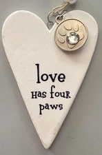 Pet Dog Cat Christmas Ornament “LOVE HAS FOUR PAWS” Heart Shaped Paw Print Charm