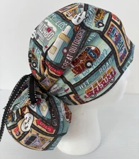 Camping Print Medical Ponytail Pouch Surgery  Scrub Cap Chef Hat
