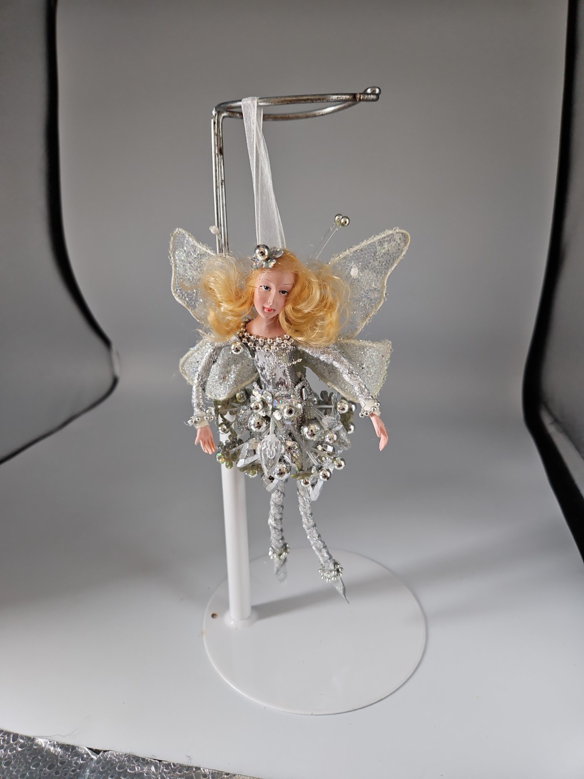 Woodland Fairy Silver Beaded Ball Skirt Christmas Ornament 8