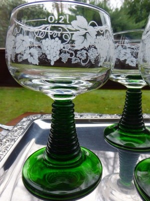 1-6 Luminarc Wein Glas Römer Weinlaub 0,2 l geeicht grün 70er France Top Elsass