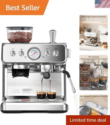 20 Bar Espresso Machine with Grinder & Milk Frother Steam Wand, 58mm Expresso...