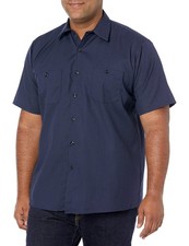 mens Short Sleeve Performance Tech Work Utility Button Down Shirt, Navy/Light...