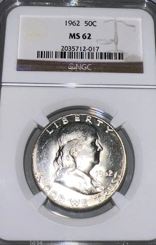 1962 50C Franklin Silver Half Dollar NGC MS62
