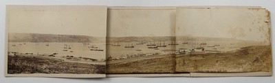 Panoramic View Harbour Ships Steamships Coastline Minaret c1880s VTG Photo