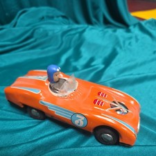 Vintage Tin Metal Litho Orange Friction Mechanical Clicking #3 Toy Car China 800