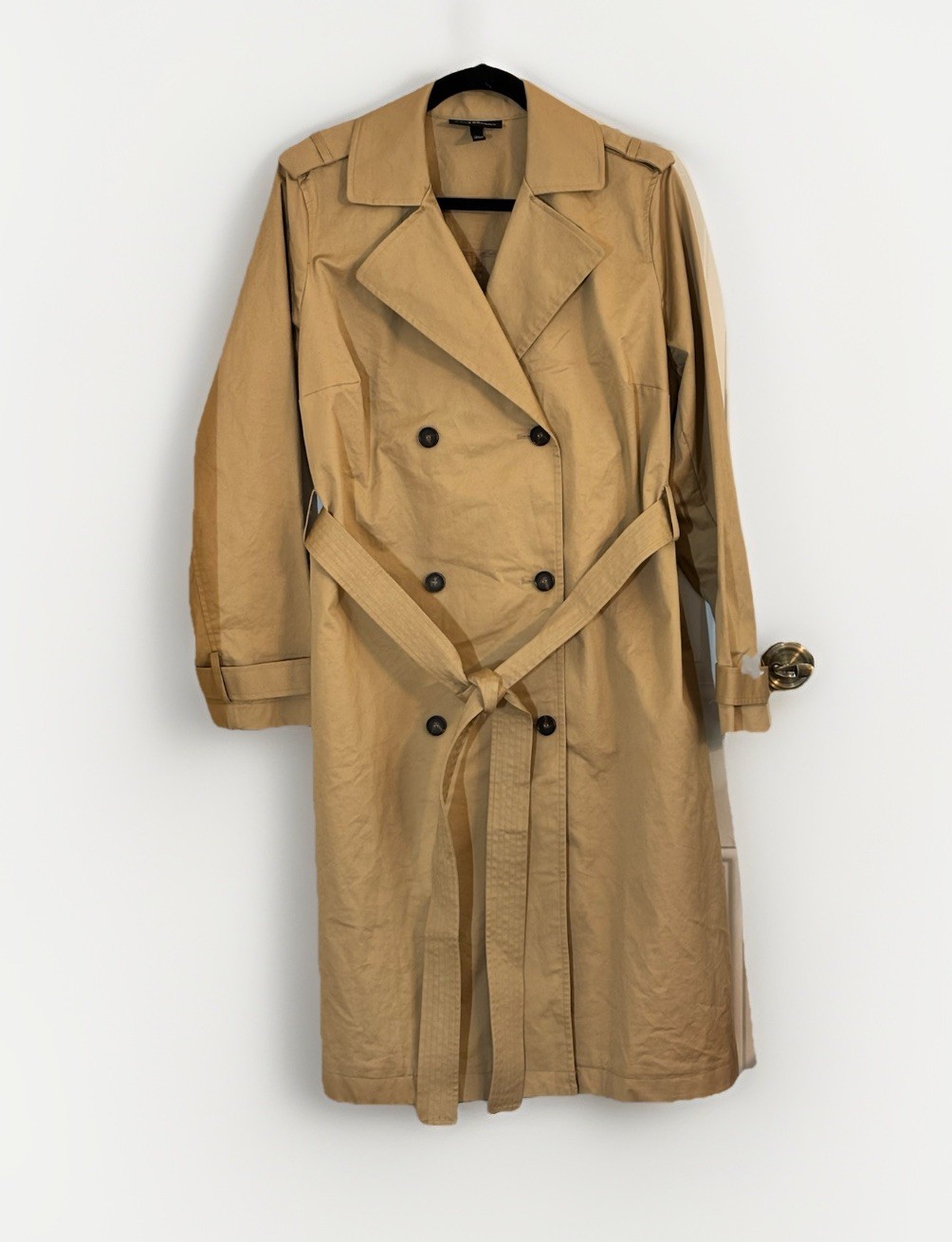 Lane Bryant Trench Coat  Double Breasted Cotton Spandex Womens 14/16 Tan Belted