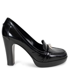 72851 auth HERMES black leather MEDOR LOAFER Pumps Shoes 38.5