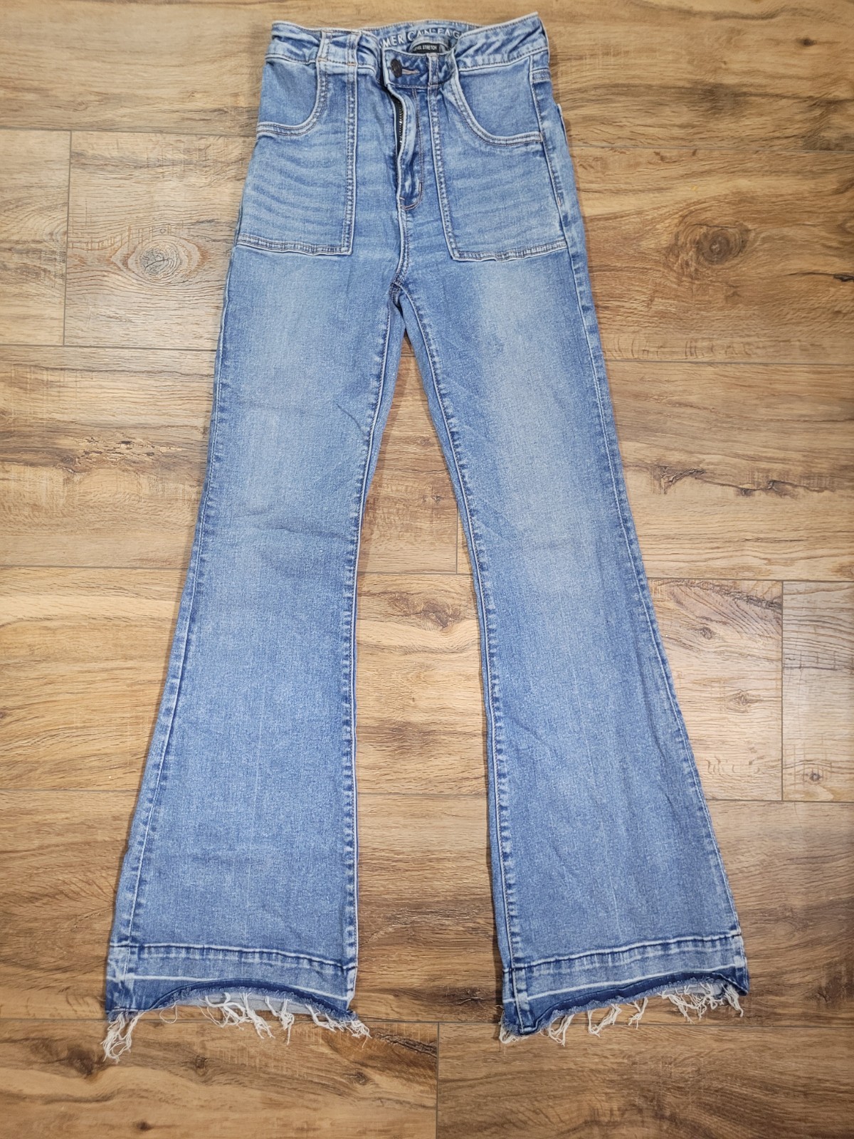 American Eagle Jeans Womens 2 Blue Super Hi Rise Flare Stretch Denim