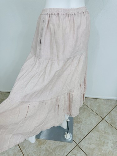 Eskandar Linen Midi Skirt Elastic Waist Pale Pink Tiered Skirt Sz 1 NWOT - Bild 6 von 8