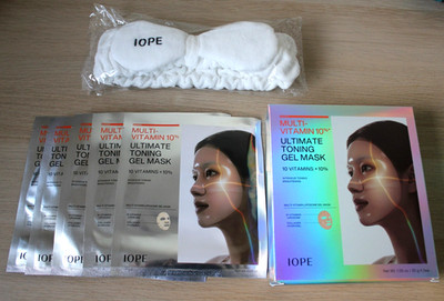 IOPE Multi Vitamin 10% Ultimate Toning Gel Mask 30g*5pcs+Gift Skincare Headband