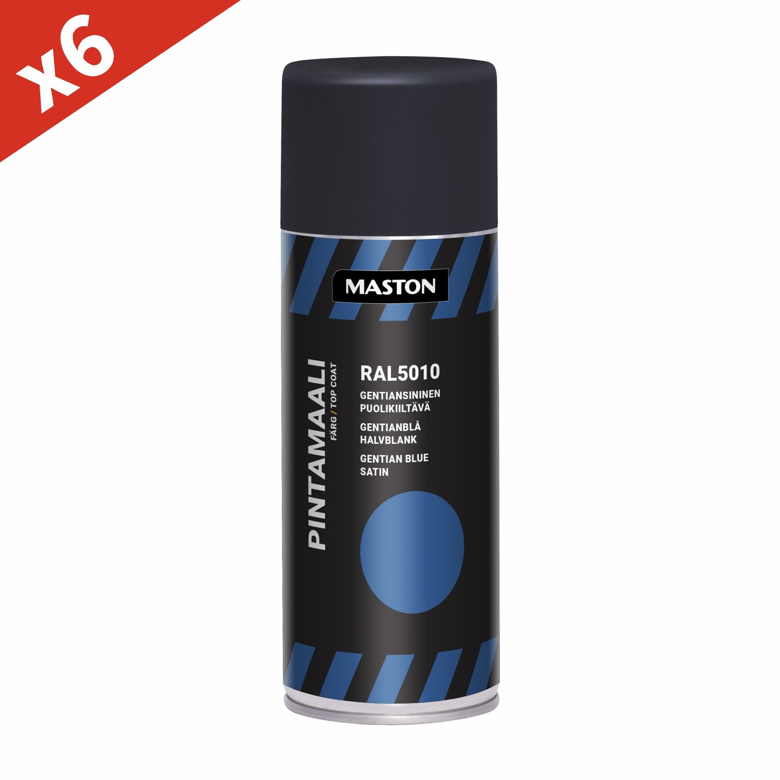 6x Maston 3665010S Top Coat Spray Paint 400ml 0.4L Satin Gentian Blue RAL5010