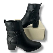 NEW Anne Klein Booties Size 6 Black Ankle Boot Strappy Faux Leather Sleek Buckle