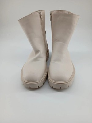 MARKO Women's Lug Sole Mid-Calf Boots Size 8 Beige Faux Leather 11517