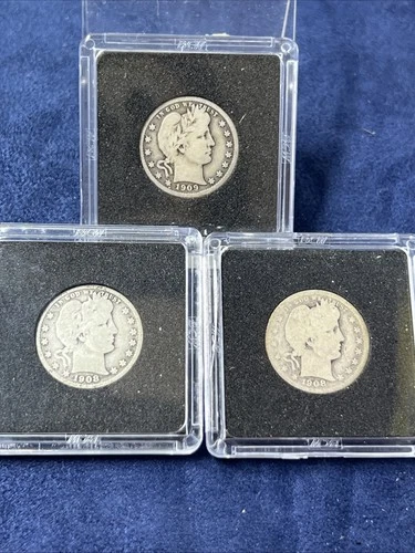 (3) BARBER QUARTERS | 1908/9 | 90% SILVER | LOT Z-257