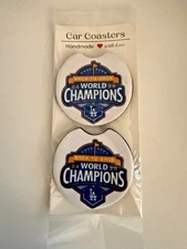 LA Dodgers Back to Back World Champions Handmade Car Coasters  Set of (2) NEW
