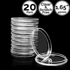 20 Pack 1.65 IN 42 mm Clear Acrylic Coin Airtight Capsule Holder Fit Token Chip