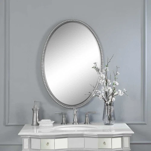 UTTERMOST 1102 B  SHERISE BRUSHED NICKEL OVAL VANITY MODERN MIRROR WALL DECOR - Picture 1 of 5