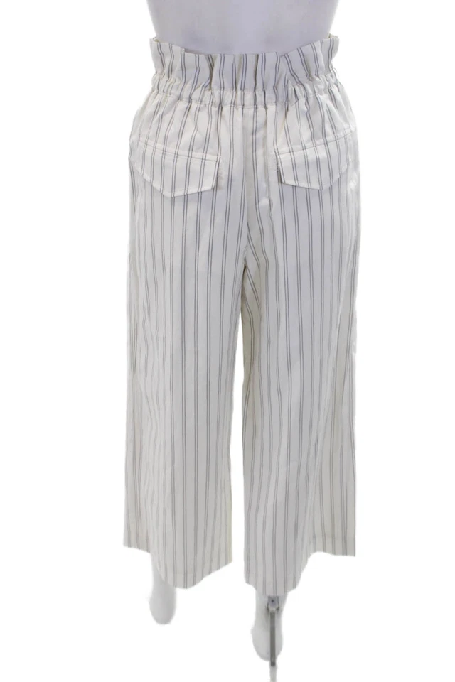 Pantalones Club Monaco Mujer Cinturón Rayas Tiro Alto Pierna Ancha Blanco Talla 2 Foto 3 de 4