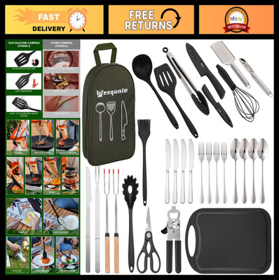 30Pcs Camping Cooking Utensils Set - Stainless Steel & Silicone Kitchen Gear for