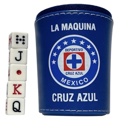 Cruz Azul Dice Cup with Dice Holder. 5 Engraved Dice