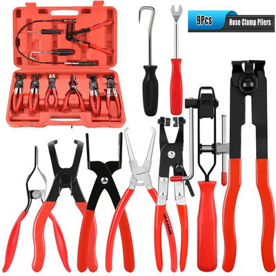 10Pc Hose Clamp Clip Remover Pliers Wire Long Reach Kit Fuel Oil Water Hose Tool