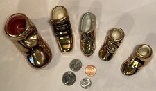 VTG LOT 5 22kt GOLD PORCELAIN Mini SHOE FIGURINES Baby Bootie Oxford 17th Cent
