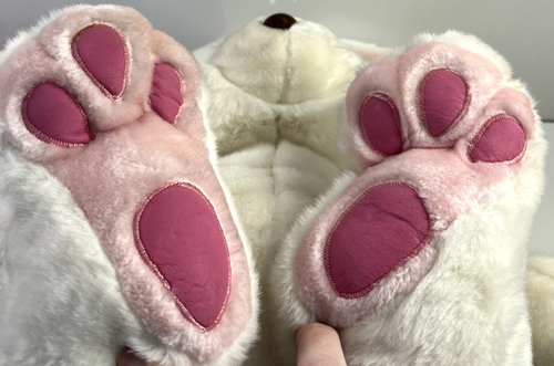 White Bunny Rabbit Plush Easter Sitting Pink Toes Whiskers Vintage 23in See Belo - Picture 5 of 15