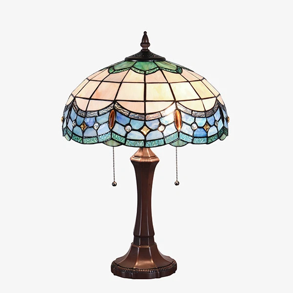 Lamp Tiffany Victorian Style Table Stained Glass Vintage Shade Light Desk Blue - Image 3 of 4