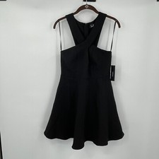 Lulus Womens Dress Small Black Skater Fit and Flare Cross Sleeveless Party New