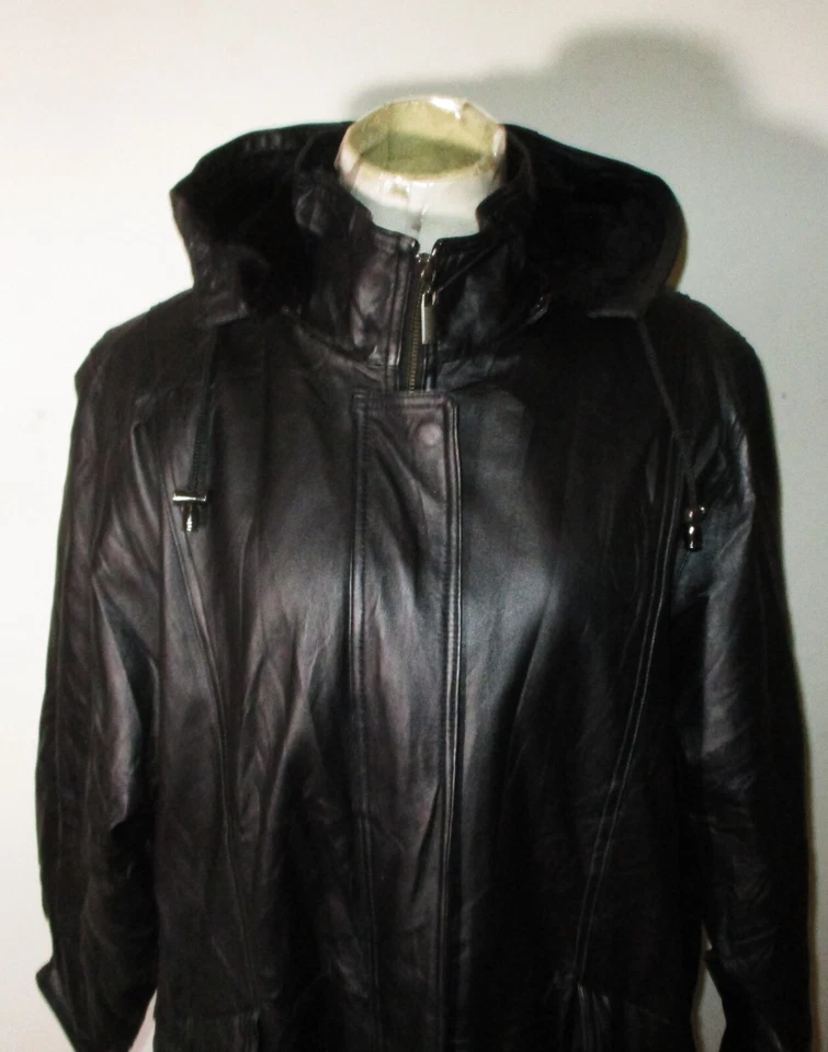 Chaqueta con Capucha Cuero Croft & Barrow Negra Todo el Año 100% Cuero Talla 1X Nueva Sin Etiquetas Foto 2 de 4