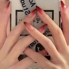 24pcs Almond Shape Press On Nails, Middle Length Drop Shaped Gradient Red False