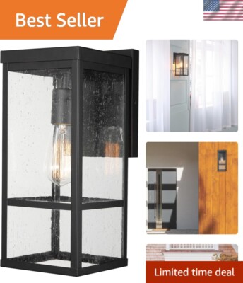 44802 Smith 1-Light Outdoor Wall Sconce, Matte Black, Seeded Glass Shade