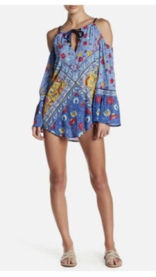 NWT $144 Sz M Nanette Lepore   WOODSTOCK TUNIC  Cold Shoulder COVER UP  DRESS
